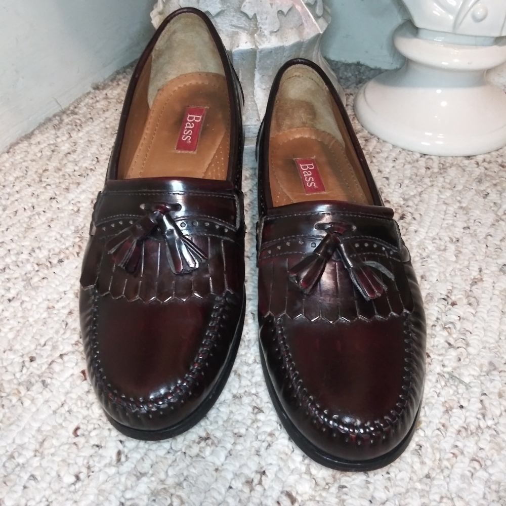 Bass Grammer Burgundy Patent Leather Tassel Kiltie Loafers - Picture 2 of 11